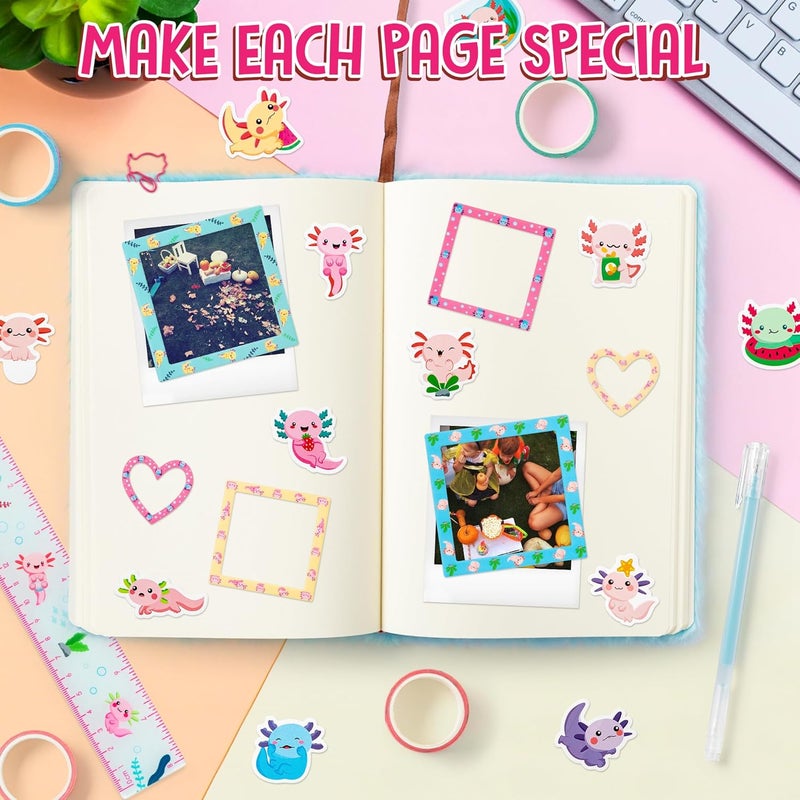 CY2SIDE 44PCS Axolotl DIY Journal Kit Set for Kids Axolotl Plush Scrapbook Diary Journaling Stationery Set for Writing Make Your Own Scrapbook with Crafts Idea Birthday Gifts for Teen Girls DIY Gifts - Image 4